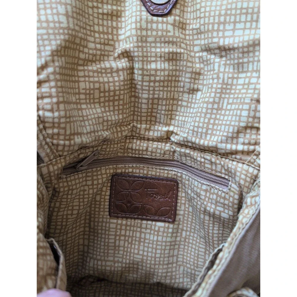 Vintage Y2K Fossil Canvas Crossbody Bag Khaki Tan Utility Messenger Purse Small